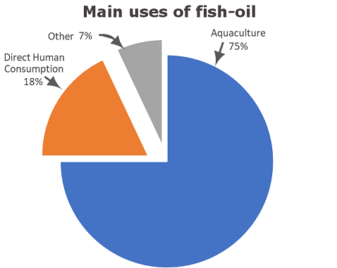 Figure 1.3.3 Use of fish oil by market in 2016 (Bachis 2017).